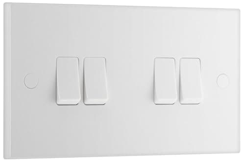 Image of BG Electrical Quadruple Wall Light Switch, 2 Way, Square Edge, Nexus 900 Series, White Moulded, 20A, 16AX, 944