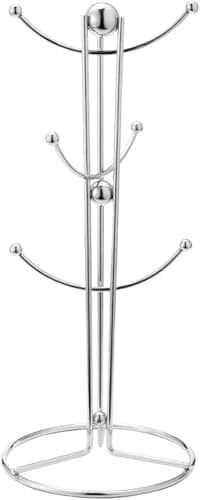 Image of UNIQUE CRAFTS | Modern Chrome Mug Holder Tree for 6 Cups | Sturdy Metal Mug Stand with Anti-Slip Base | Space-Saving Kitchen Organizer