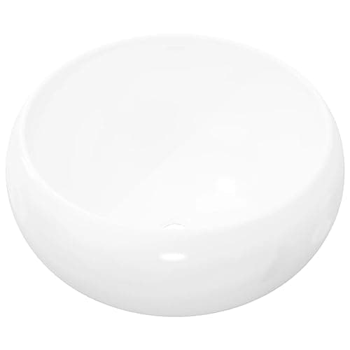 Image of vidaXL Premium White Ceramic Basin - Round Shape, Glazed Surface, 40x15cm, with Drain Hole, Ideal for Bathroom/Washroom/Powder Room