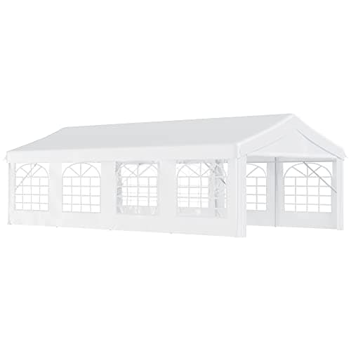 Image of Outsunny 8m x 4m Garden Gazebo Marquee Party Tent Wedding Portable Garage Carport Event shelter Car Canopy Outdoor Heavy Duty Steel Frame Waterproof Rot Resistant