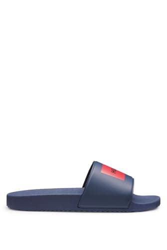 Image of HUGO Men's Timein Slides with Logo on the Strap Size, darkblue, 9.5 UK