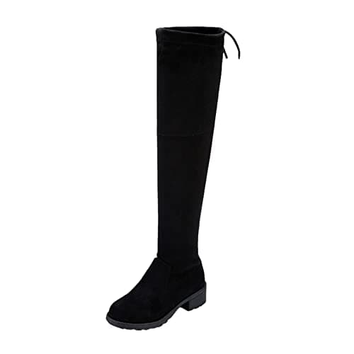 Image of Generic Comfort Long Boots Women's Winter Shoes with Knee-High Chunky Heels Over-the-Knee Boots Women's Ankle Boots, black, 6 UK