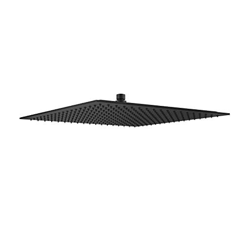 Image of ENKI, R27, Square Ultra Slim Shower Head Stainless Steel Very Large 400mm, Black Fixed Shower Heads, Ball Joint, High Pressure Shower Head