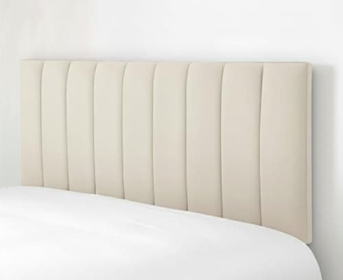 Image of SK Stores Luxury Portland Headboard Elegant design Plush Velvet 20" Divan Bed | Upholstered Padded Headboard for Divan Beds, Bedroom and Hotel Furniture (5Ft King - Cream)