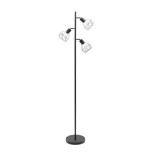 Image of ValueLights | 3 Arm Matt Black Metal Floor Lamp with Geometric Basket Cage Shade for Living Room Lounge | Floor Lamps & Home Improvements Essential