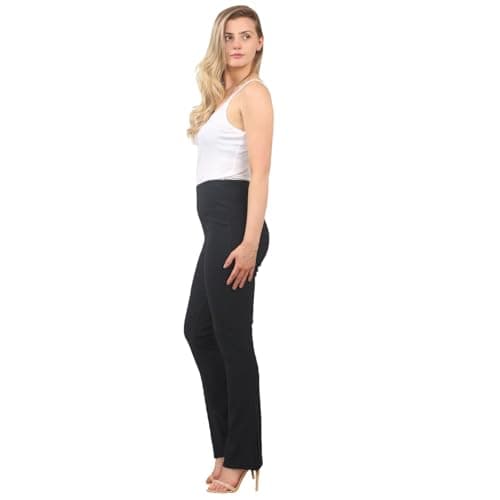 Image of MyShoeStore Womens Stretch Bootleg Trousers Ladies Ribbed Bootcut Elasticated Waist Pants Work Wear Pull On Bottoms Plus Big Sizes 8-26 Colour Balck, Grey, Navy Blue(Black, 12/25)