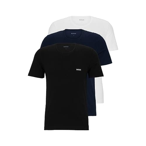 Image of BOSS Men's 3-Pack Crew Neck Cotton Jersey T-Shirts, Bright White Blue Navy Soil Black, Large