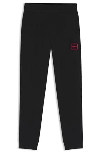 Image of HUGO Mens Laze Pants CW Cuffed Loungewear Bottoms in Stretch Cotton with Logo Print Black
