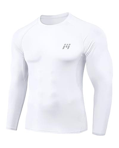Image of MEETWEE Compression Shirt Men, Long Sleeve Functional　Men Sports Training Fitness Shirt Breathable Running Undershirt for Running Jogging Sports Gym White