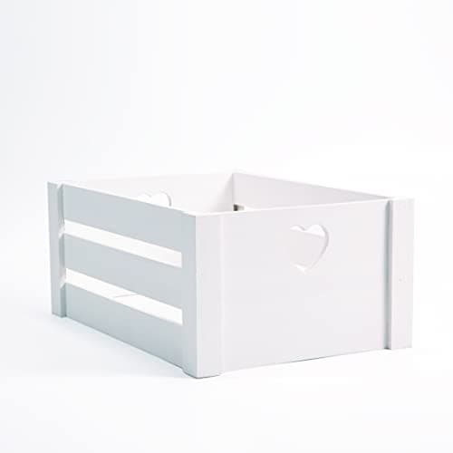 Image of Wickerfield Lovely White Wooden Crates With Heart Handles Storage Box Wooden Tray Wooden Shelves (Pure White, Set(L+M+S))