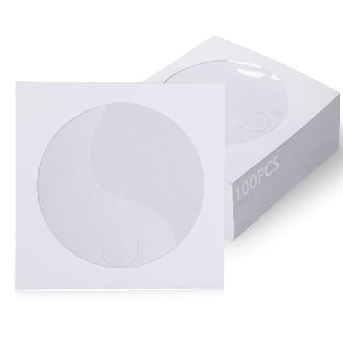 Image of GeeRic CD Sleeve Cases, CD/DVD Paper Media Sleeve Envelopes, 100 Pack Clear Window and Rear Flap, 120GSM 5 Inch White