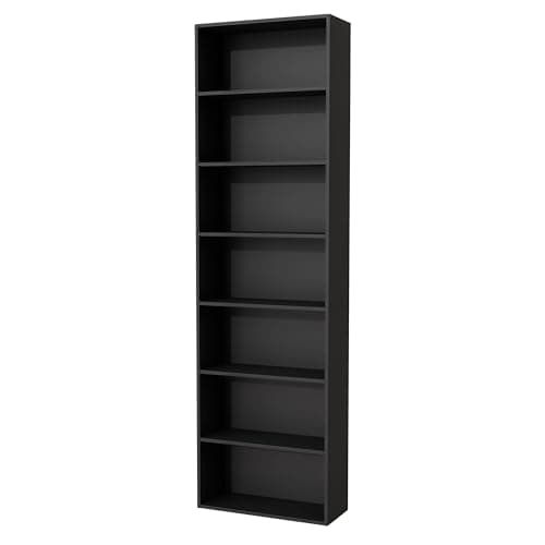 Image of Nera Wooden 7 Tier Bookcase Standing Shelf Tall Storage Shelving Unit for Storage (Black)