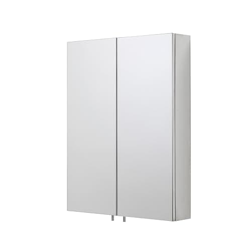 Image of Croydex Anton Stainless Steel Bathroom Mirror Cabinet - Medium Double Door Bathroom Sink Cabinet with Two Adjustable Shelves and Fully Assembled (67x50cm)