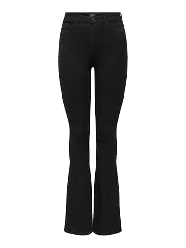 Image of ONLY Women's Onlroyal High Sweet 600 Noos Flared Jeans, Black (Black Black), 33W 30L UK