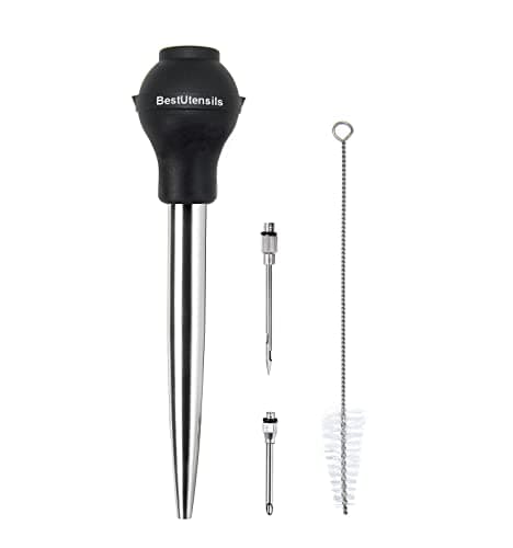 Image of BestUtensils Stainless Steel Turkey Baster Commercial Grade Quality Silicone Bulb Including 2 Marinade Injector Needles And Brush For Easy Clean Up