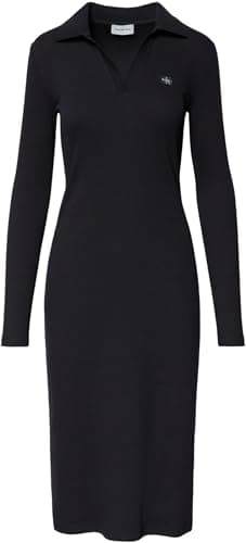 Image of Calvin Klein Women's LS Woven Label Johnny Collar MID LV047E202G Dresses, Black (Black), XL