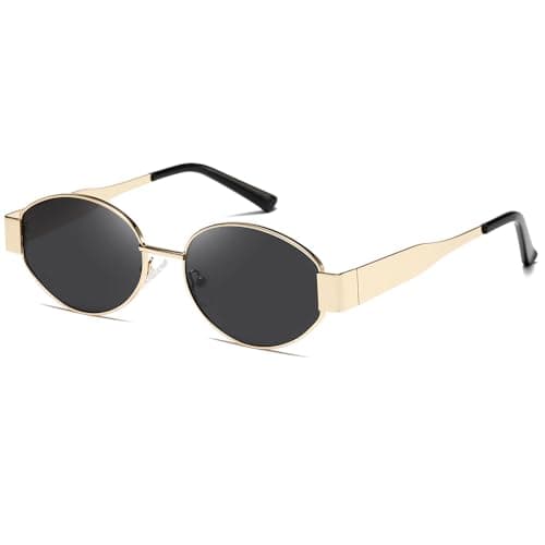 Image of kimorn Retro Oval Sunglasses for Women Men Trendy Sun Glasses Classic Shades UV400 Protection K1653 (Gold/Grey)