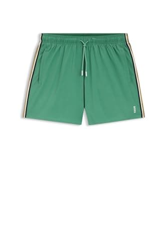 Image of BOSS Mens Iconic Recycled-Material Swim Shorts with Logo and Signature Stripe