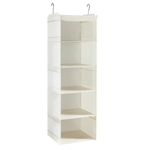 Image of BrilliantJo Hanging Storage with 5 Shelves Wardrobe Closet Organiser, Storage Shelves Unit with 6 Pockets for Clothes - Beige(30 x 30 x 108cm)