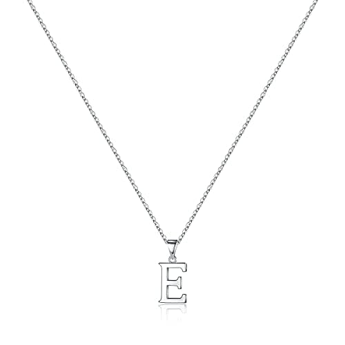 Image of TINGN 925 Sterling Silver Initial Necklaces for Womens Girls, Dainty Silver Letter Pendant Necklace Initial E Necklace for Women Birthday Gifts for Women Wife Girlfriend Teen Girls Jewellery
