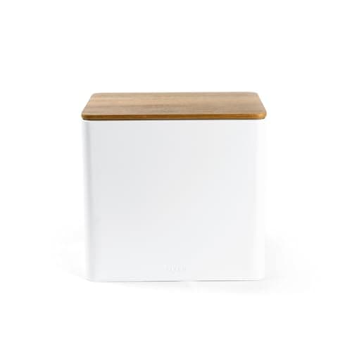 Image of Salter BW12899WEU7 Toronto Bread Bin – Acacia Wooden Lid, Powder Coated Finish, Easy Clean, Store Bread, Bagels, Pastries, Large Bread Bin Storage Container, Holds 2 Loaves of Bread, White/Wooden