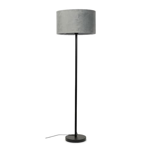 Image of ValueLights | Modern Standard Floor Lamp in a Black Metal Finish with a Grey Velvet Drum Shade | Floor Lamps, Home Décor & Improvement Essential | Included LED Bulb