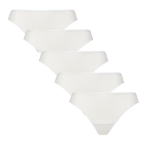Image of Spairs Women's Bamboo Soft Thongs - Low Rise, High Leg, Stretchy, Tagless, Colourful, Plain, 5 Pair Multipack Sizes UK 10,12,14,16,18 White 16