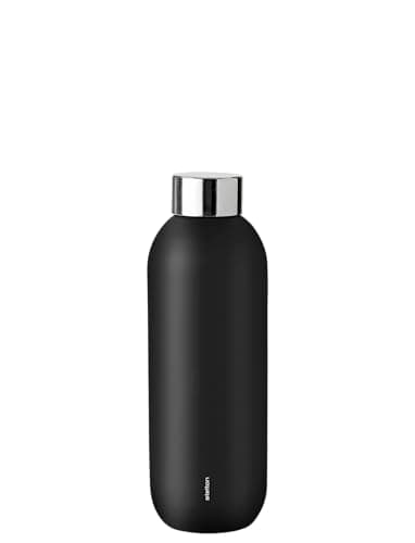 Image of Stelton Keep Cool Vacuum Insulated Bottle 0.6L, Black, Stainless Steel, Thermo Drinking Flask, Keeps Cold 24H/Warm 12H, German Design Award Winner