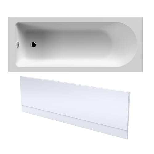 Image of Balterley 1700 x 700mm Round Shower Bath with Leg Set & Front Bath Panel, Straight Single Ended Gloss White Soaking Bathtubs, Acrylic Baths for Bathrooms, Rectangular Soaking Bathtub