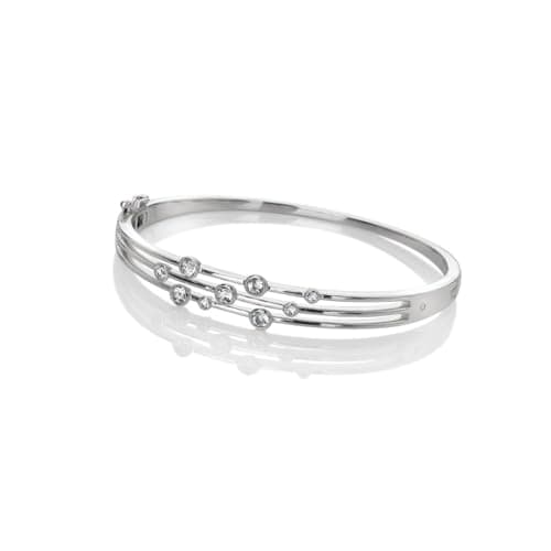 Image of Hot Diamonds Tender Statement White Topaz Silver Bangle | 925 Sterling Silver with a Hand-Set Diamond | Luxury Cuff Bracelet for Women | Gift Wrap Included