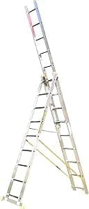 Image of Trade Master Pro® 3 Section Combination Ladder | All in One Extension Ladder, Double Step Ladder | Aluminium | Anti Slip Stabiliser Bar | 150kg Weight Rating | EN131 Pro Certified | Size: 3x9