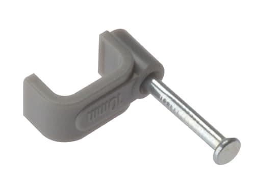 Image of ForgeFix Cable Clips - Flat | 1.50mm | Grey Plastic Clip, Zinc Plated Nail | Box 100