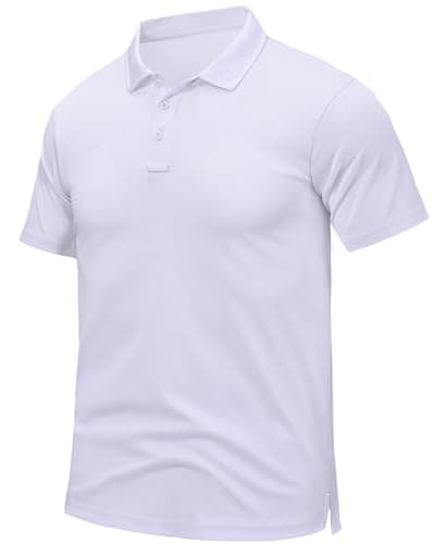 Image of Peakwell Mens Polo Tops Short Sleeve Work T-Shirt Summer Polo Golf Shirts Quick Dry Sport Walking Shirts, White, M