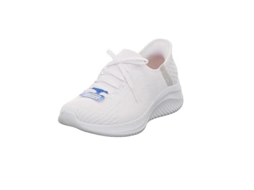 Image of Skechers Women's Ultra Flex 3.0 Brilliant Path Slip-On Sneakers, White Knit/Light Gray Trim, 4 UK