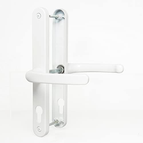Image of 70mm PZ UPVC Door Handles Set Suits Cego Locks - White - Lever/Lever - 70mm PZ (Centres) - 215mm Screw to Screw - Backplate 245mm X 32mm - UPVC Door Handle - White Replacement PVC Door Handle