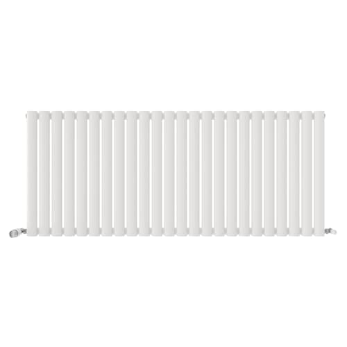 Image of iBathUK Strata Wall-Mounted Horizontal Single Oval Panel Radiator, 24 Column Steel High Thermal Output Hydronic Central Heating, Designer Modern Radiator in Matt White, 600 × 1416mm