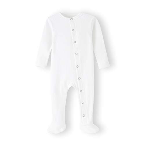 Image of BINIDUCKLING Baby Cotton Snap-Up Sleepsuit - Footed Pajamas with Mitten Cuffs - Long Sleeve Baby Onesies, 3-6 Months, White