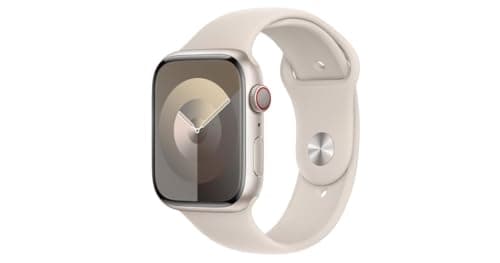 Image of Apple Watch Series 9 (GPS + Cellular, 45 MM) Starlight Aluminum Case with Starlight Sport Band, M/L (Renewed)
