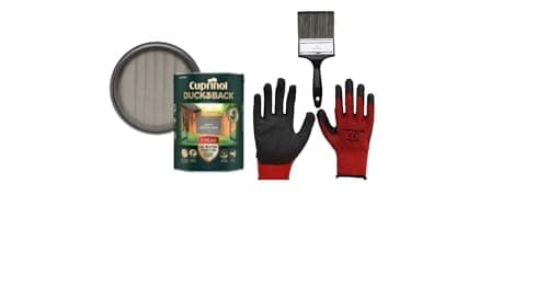 Image of FAB INT PRODUCTS Cuprinol Ducksback 5 Year Waterproof for Sheds and Fences, 5L, Include Glove L, 4"Brush, (Misty Heathland)