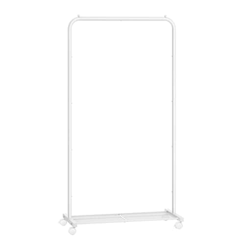 Image of SONGMICS Clothes Rack, Clothes Rail on Wheels, Metal Clothing rail for Bedroom, 74 cm Long Hanging Rail, with Storage Shelf, 2 Lockable Wheels, 35 kg Load Capacity, White HSR130W01