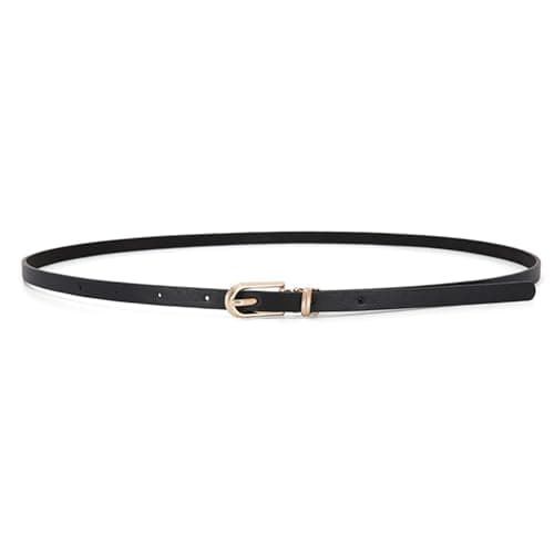 Image of LECTNORE Women Skinny Leather Belt for Dresses Thin Waist Belt with Metal Buckle for Jeans Dress Pants（Black）