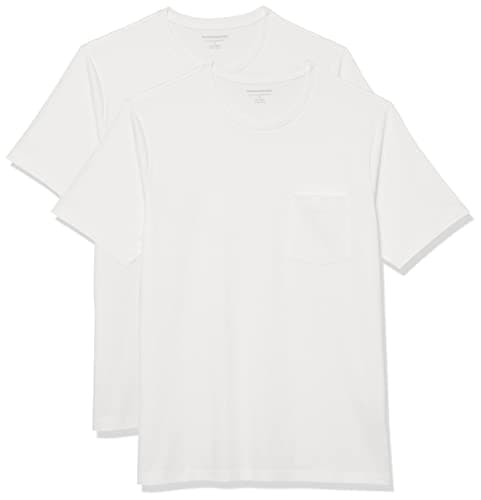 Image of Amazon Essentials Men's Short-Sleeve Crewneck Pocket T-Shirts, Pack of 2, White, M