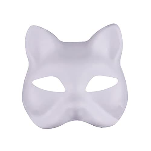 Image of JIHUOO 3 Pcs DIY White Paper Mask Cat Face Mask Pulp Blank Hand Painted Mask Masquerade Masks Halloween Party Women Men Masks