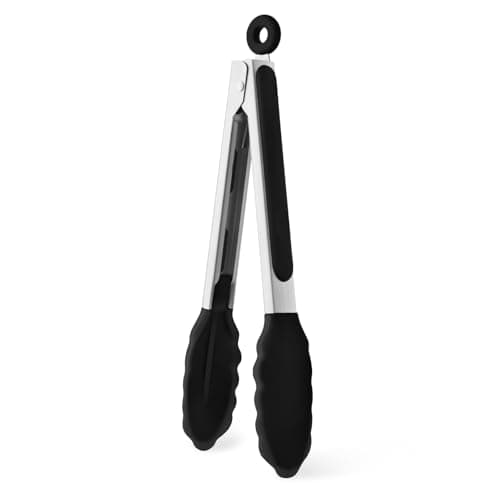 Image of 600℉ Heat Resistant Kitchen Tongs for Cooking with Silicone Tips,Maywe Tanso 9-Inch Stainless Steel Locking Cooking Tongs Food Tongs for BBQ,Cooking,Salad and Serving Food,Heavy Duty,Non-Stick(Black)
