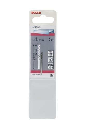 Image of Bosch Professional 2x Metal drill bits HSS-G DIN 338 (for metal, Ø 1 x 12 x 34 mm, Accessory Drill Driver)