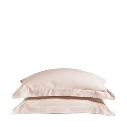 Image of Luxury 100% Organic Cotton Edged Pillowcases | Oxford Border Pillow cases 50 x 75cm | Luxurious Hotel Quality Pure Cotton | Percale or Sateen Finish | Dusky Pink - Soft & Smooth