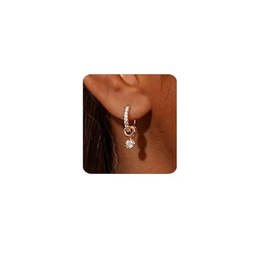 Image of MUMREUES Rose Gold Earrings for Women Trendy 14k Rose Gold Plated Huggie Hoop Earrings Cubic Zirconia Dangly Earrings Dainty Simple Hypoallergenic Drop Earrings Jewelry Gifts for Her