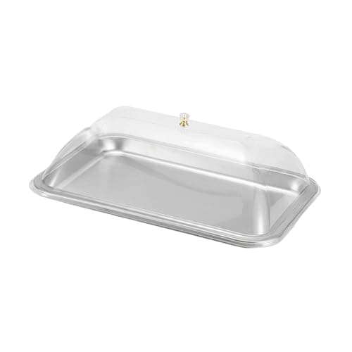 Image of LeeQinersw Cake Plate Stainless Steel Rectangular Covered Tray with Clear Food Dome Lid Multifunctional Dessert Platter for Display Suitable for Entertaining Eve, Multi, 40x30x2cm