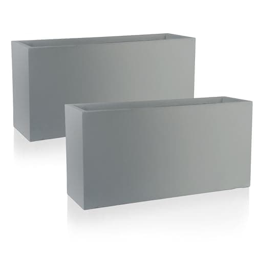 Image of IDEALIST Set of 2 65cm Large Trough | Grey Reinforced Stone Rectangle Plant Pot | Garden Planters with Drainage Holes L65 W19 H30 cm, 37 litres