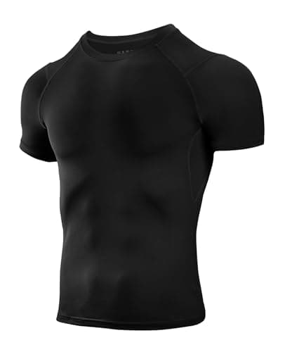 Image of Niksa Men’s Compression Shirt Short Sleeve – Moisture-Wicking, Breathable Workout Top for Gym, Running, Cycling – Quick Dry, Muscle Support, Mesh Ventilation (1 Pack, Black, M)